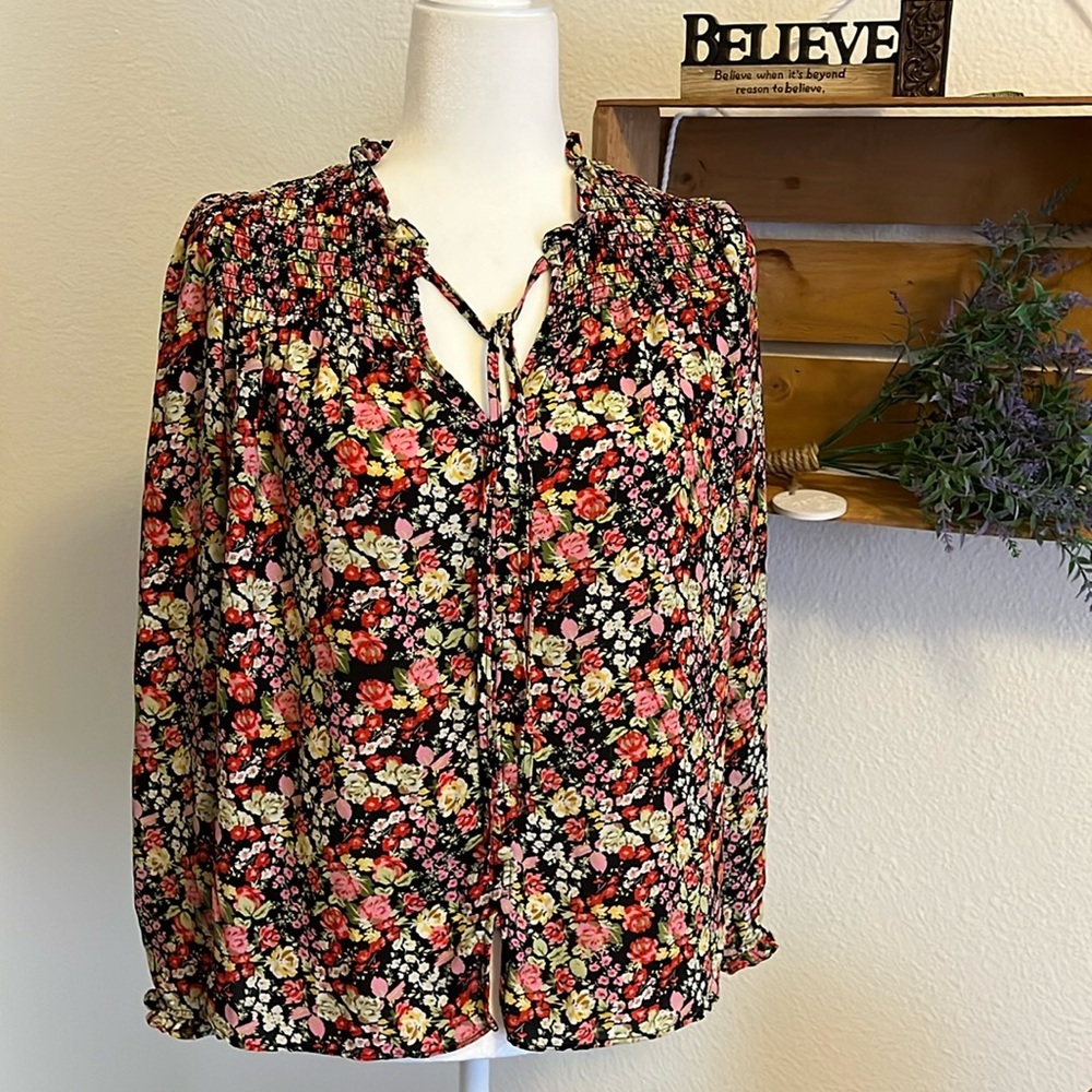 Rose + Olive Floral Blouse Long Sleeve Size XS